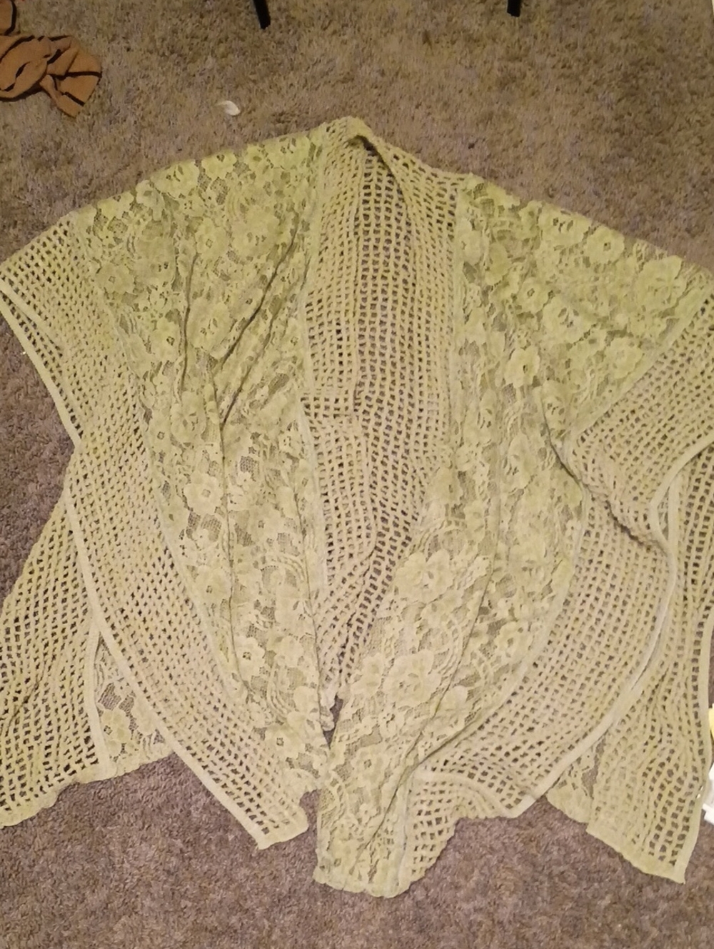 Light Green Lace & Crochet Open-Front Women's Sweater